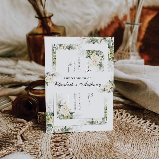 White Roses Floral Wedding Einladung Bauchband Einladungsbanderole (Von Creator hochgeladen)