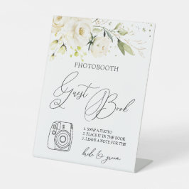 White Roses Foliage Foto Gästebuch-Schild Sockelschild