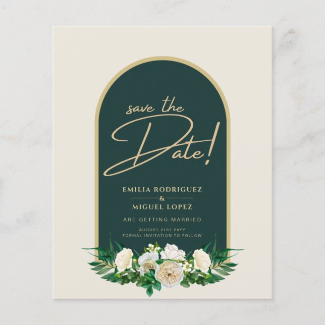 White Roses Forest Green Winter Wedding Rett Dates Flyer (Vorne)