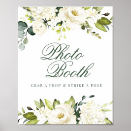 White Roses Foto Booth Sign Poster