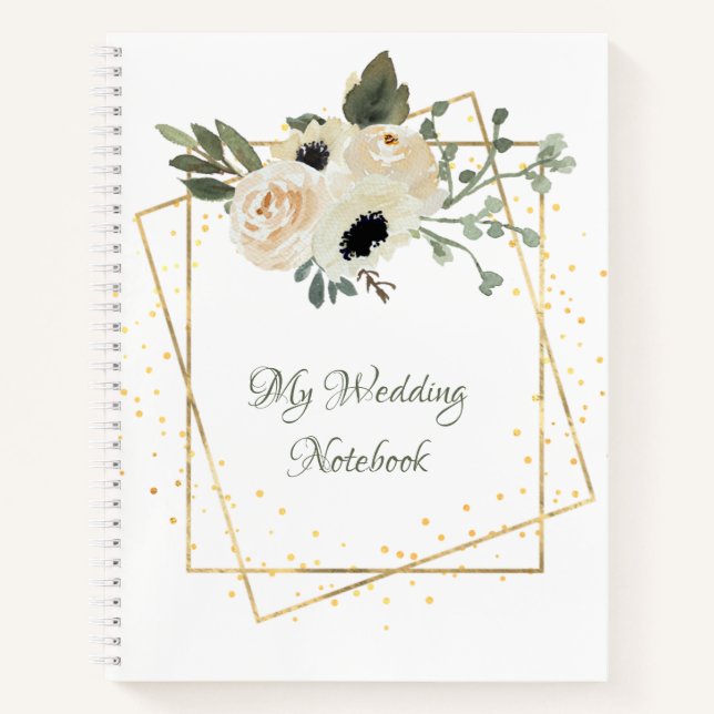White Roses Gold Geometric Frame Planer Notizbuch (Vorderseite)