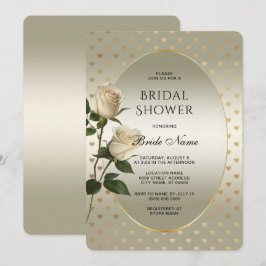 White Roses Gold Hearts Brautparty Einladung