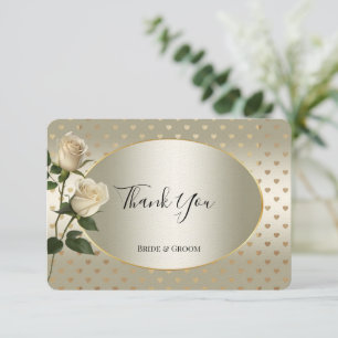 White Roses Gold Hearts Carte de remerciements
