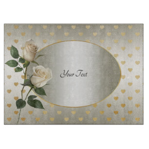 White Roses Gold Hearts Cutting Board Schneidebrett