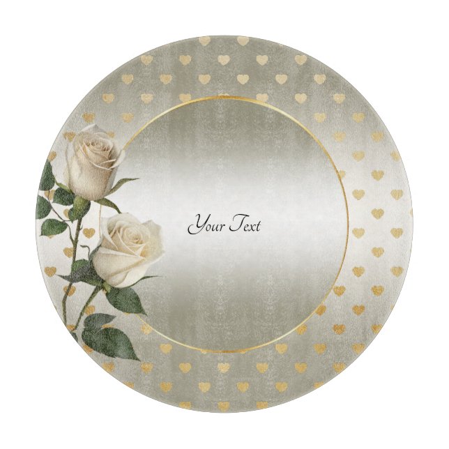 White Roses Gold Hearts Cutting Board Schneidebrett (Vorderseite)