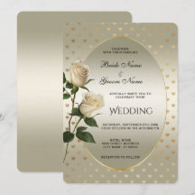 White Roses Gold Hearts Einladung Hochzeit
