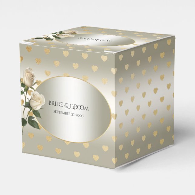 White Roses Gold Hearts Gefälligkeitsbox Geschenkschachtel (Vorderseite)