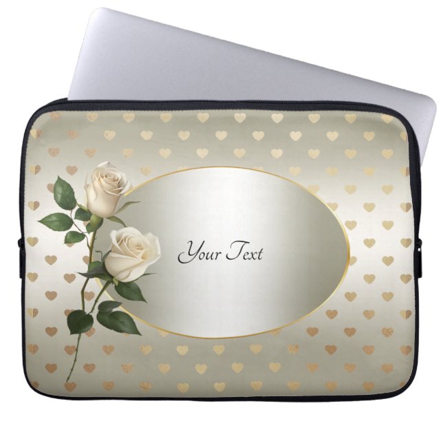 White Roses Gold Hearts Laptop Sleeve (Vorderseite)