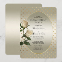 White Roses Gold Hearts Verlobung Einladung