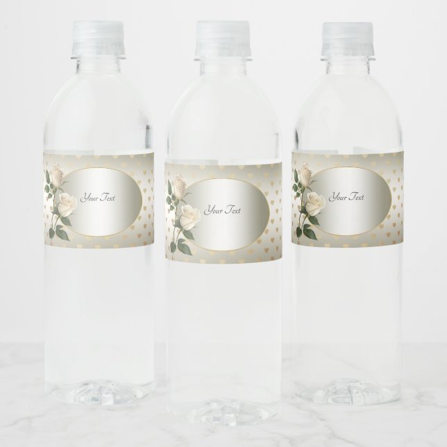 White Roses Gold Hearts Wasser Flasche Etikett (Flaschen)