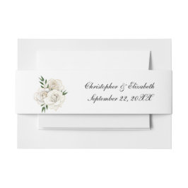 White Roses Gold Trim Elegante Hochzeit der Blumen Einladungsbanderole
