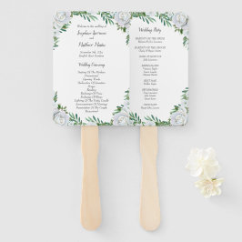 White Roses Greenerage Foliage Hochzeitsprogramme Fächer