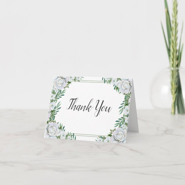 White Roses Greenerage Foliage Wedding Dankeskarte (Vorderseite)