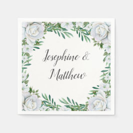 White Roses Greenerage Foliage Wedding Serviette