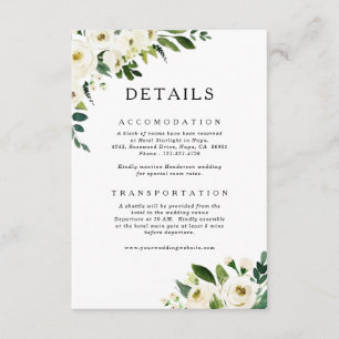 White Roses Greenerity Wedding Details Card Begleitkarte