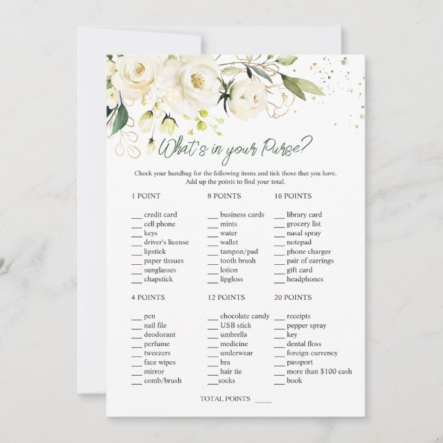 White Roses Greenery Bridal Was ist in Ihrer Geldb Einladung (Vorderseite)