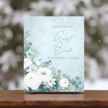 White Roses Hellebores Silver Wedding Guest Sign