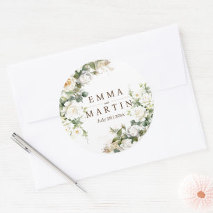 White Roses Hochzeit Elegante Blume Runder Aufkleber