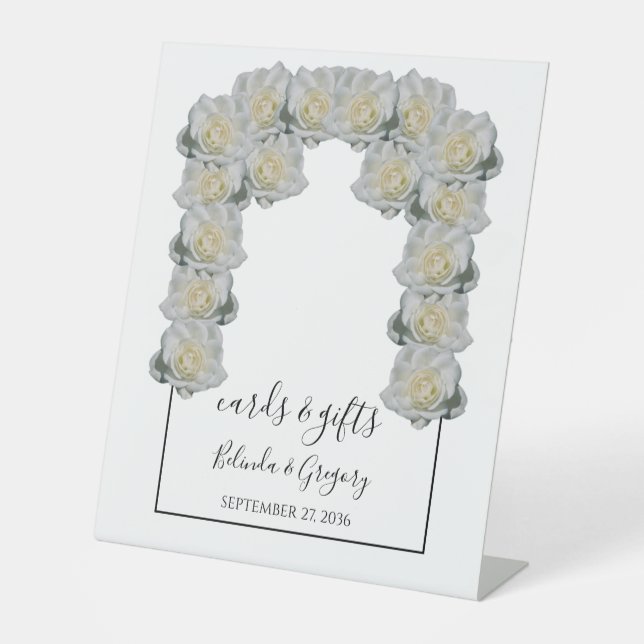 White Roses Hochzeitskarten & Geschenke Sockelschild (Vorderseite)