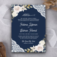 White Roses Lace Navy Blue QR Code muslimische Hoc