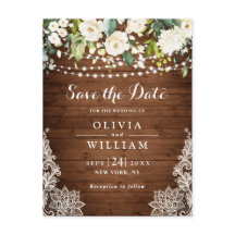 White Roses Lace Rustic Wedding Save the Date
