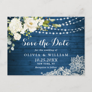 White Roses Lace Rustic Wedding Save the Date Postkarte