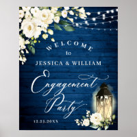 White Roses Lantern Blue Wood Engagement Party