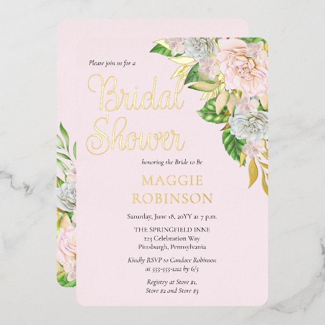 White Roses | Orchids Boho Floral Brautparty Folieneinladung (Vorderseite/Rückseite)