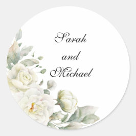 White Roses Personalized Wedding Stickers