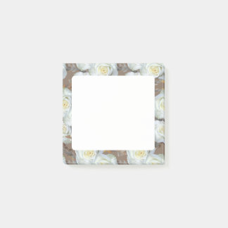White Roses Romantic Rustic Pattern Post-it Klebezettel
