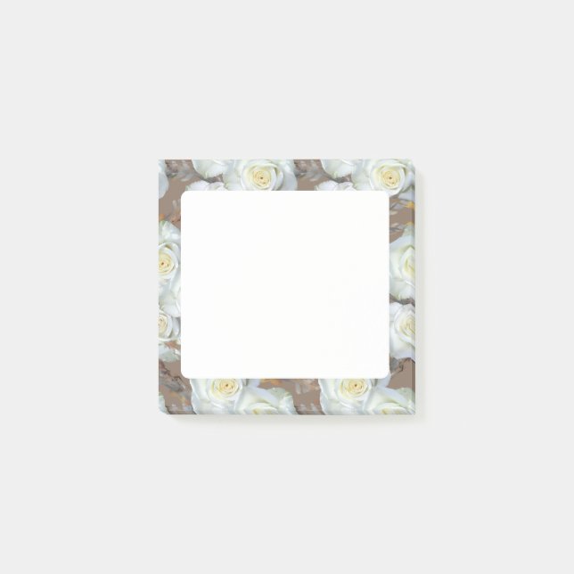 White Roses Romantic Rustic Pattern Post-it Klebezettel (Vorderseite)