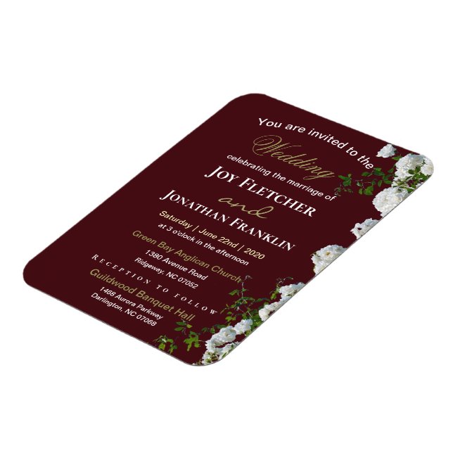 White Roses Roses Rosenuntergrund Einladung zur Ho Magnet (Linke Seite)