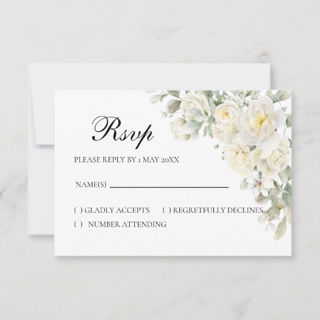 White Roses RSVP card Karte (Vorderseite)