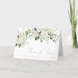 White Roses & Sage Leaf Wedding Dankeskarte