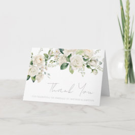 White Roses & Sage Leaf Wedding Dankeskarte