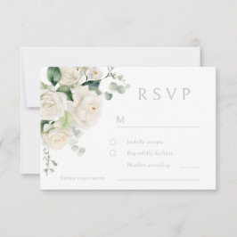 White Roses & Sage Leaf Wedding RSVP Karte