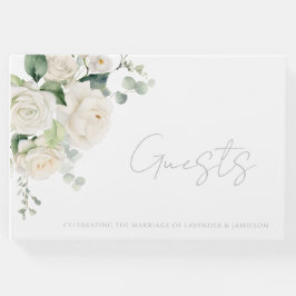White Roses & Sage Leaf Wedding Stationary Gästebuch