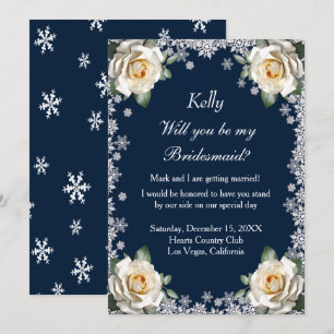 White Roses Snowflake Weihnachts Bridesmaid Einladung