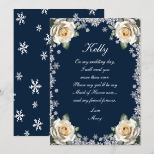 White Roses Snowflake Weihnachts-Trauzeugin Einladung