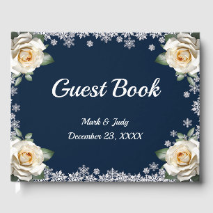 White Roses Snowflake Weihnachtsfeier Gästebuch