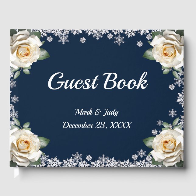 White Roses Snowflake Weihnachtsfeier Gästebuch (Vorderseite)