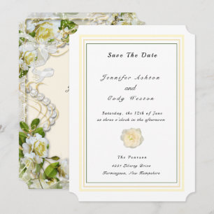 White Roses Sparkle Pearls Persönliche Hochzeit Save The Date