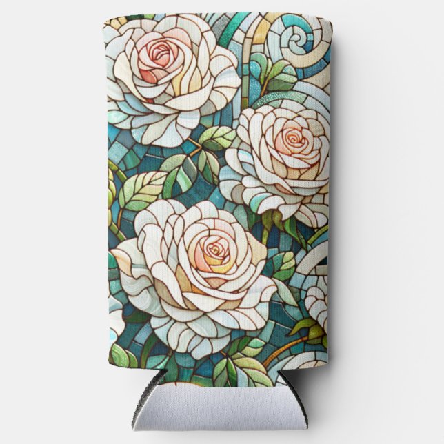 White Roses Stained Glass Mosaic Selters Dosenkühler (Vorderseite)