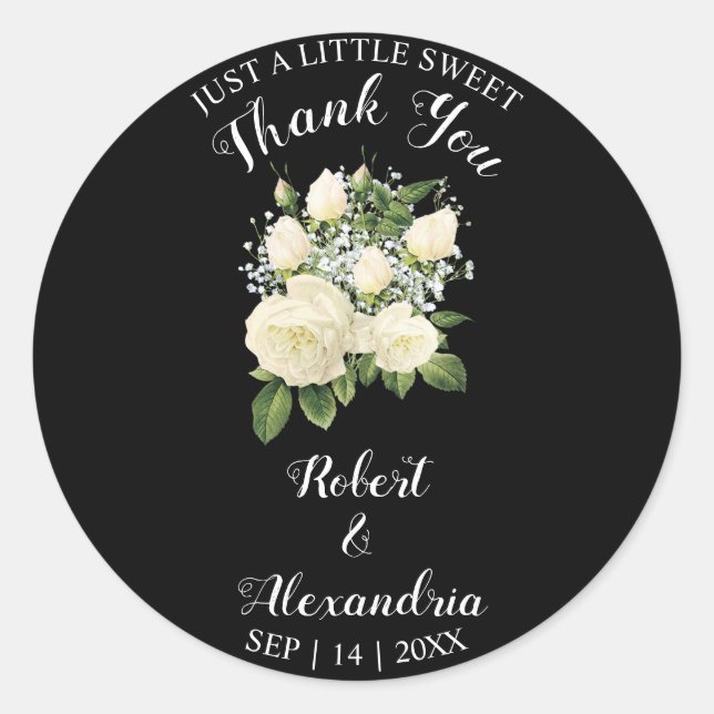 White Roses Sweet Leckerei Wedding Vielen Dank Runder Aufkleber (Vorderseite)