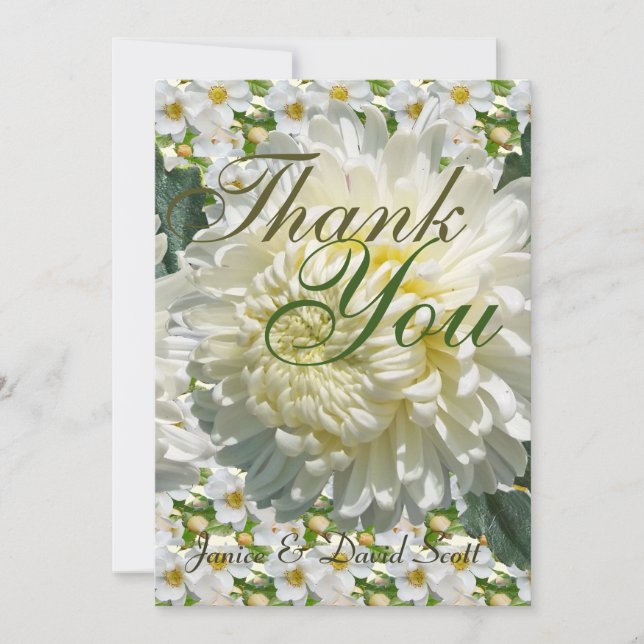 White Roses und Chrysanthemum Wedding Vielen Dank Dankeskarte (Vorderseite)