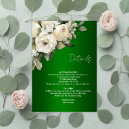 White Roses und Emerald Green Boho Hochzeitdetails Begleitkarte