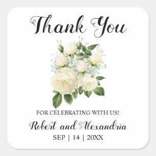 White Roses Vielen Dank für Ihre Hochzeit Quadratischer Aufkleber