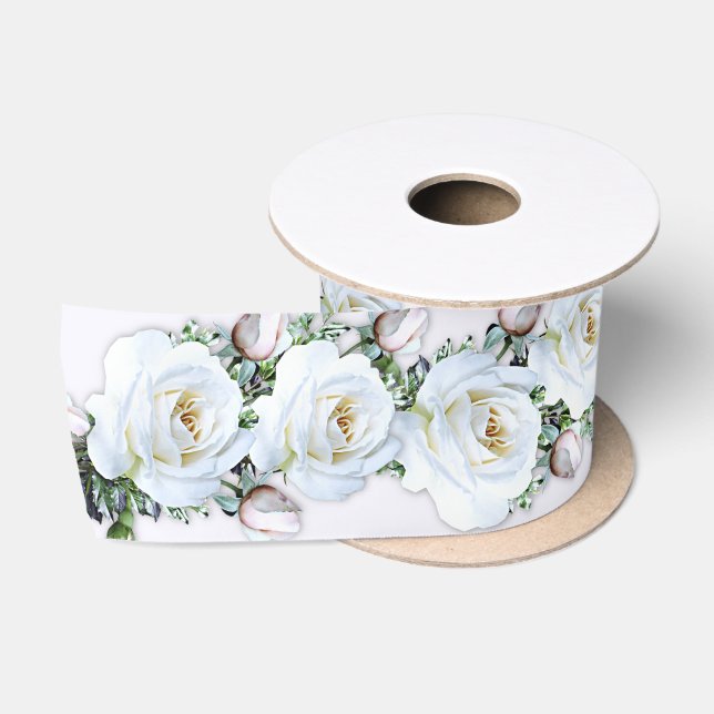 White Roses Wedding Craft Ribbon Satinband (Spule)
