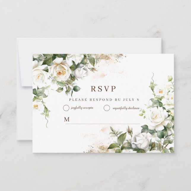 White Roses Wedding Elegante Flora RSVP Karte (Vorderseite)