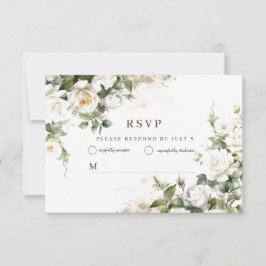 White Roses Wedding Elegante Flora RSVP Karte